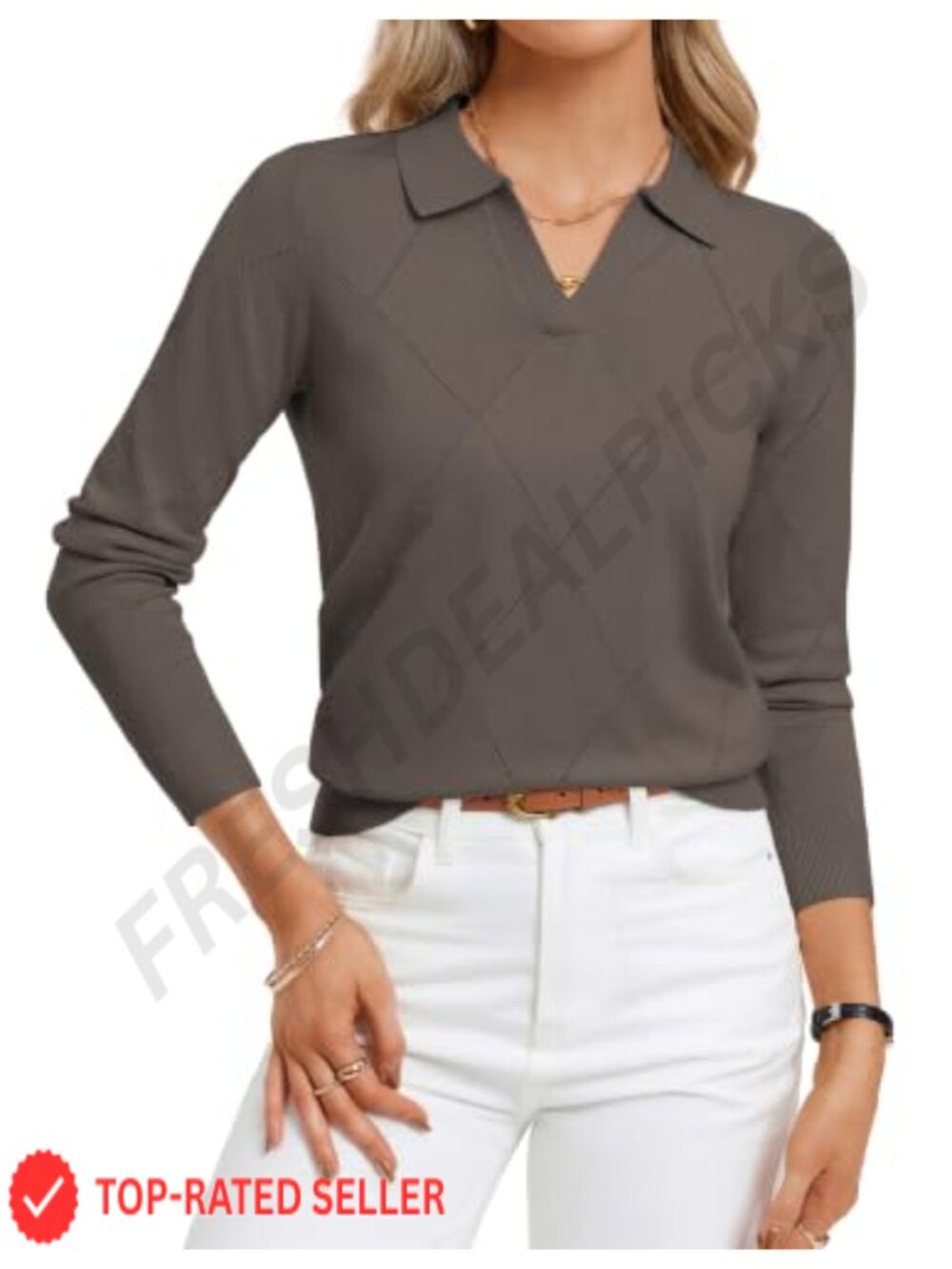 Women Fall Pullover Sweater Cozy V Neck Knit Collared Polo Top